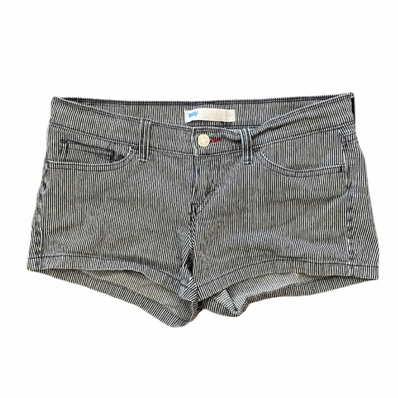 Levi’s Dark Blue & White Striped Mid Rise Cotton Denim Shorts NWOT - Picture 1 of 9